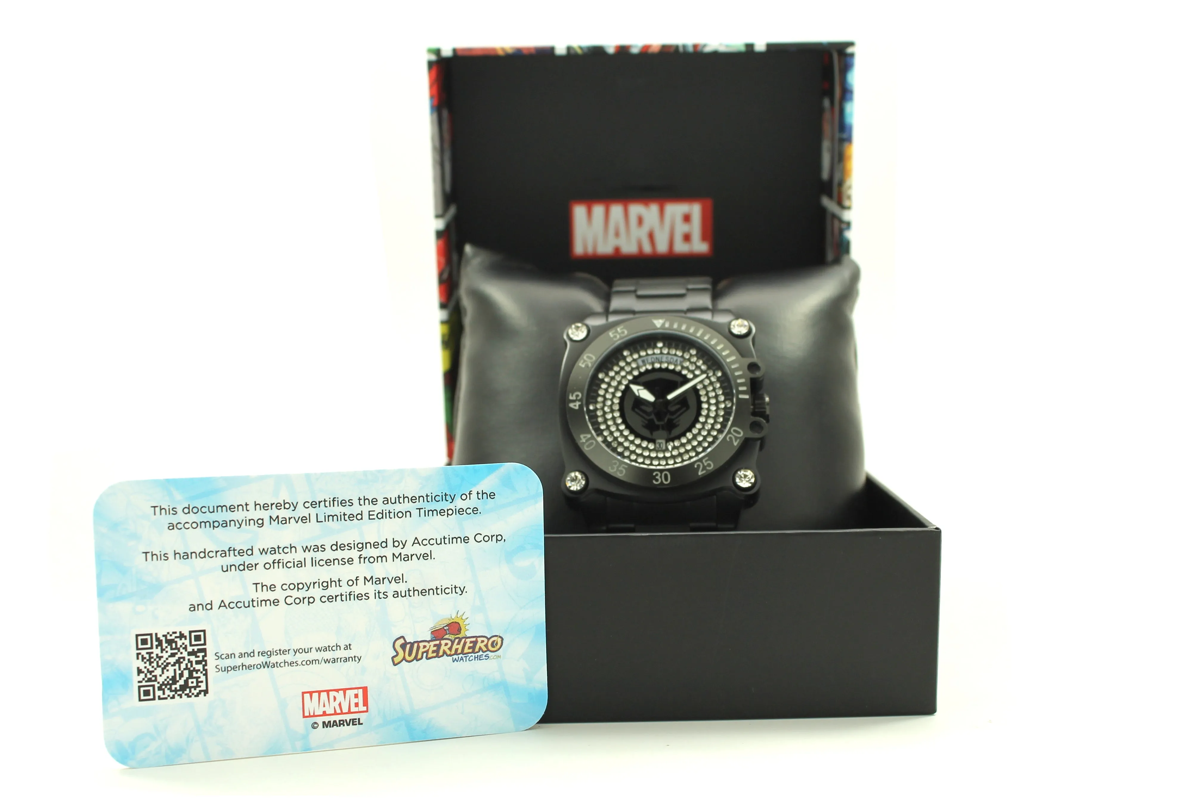 Black Panther Wakanda Forever Stainless Steel Men's Water Resistant Watch Day and Date Movement Watch Marvel Avengers (AVG8011)