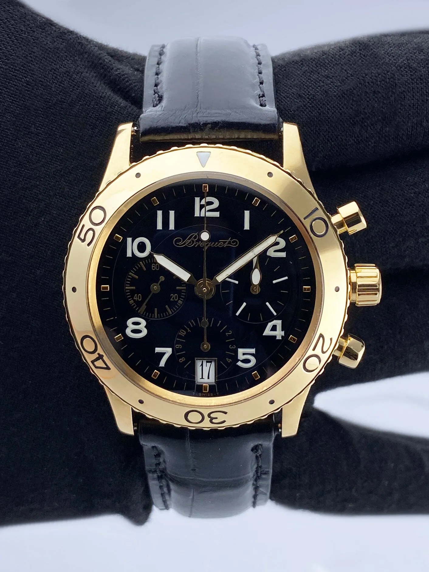 Breguet Type XX 3820 Black Dial 18K Yellow Gold Mens Watch