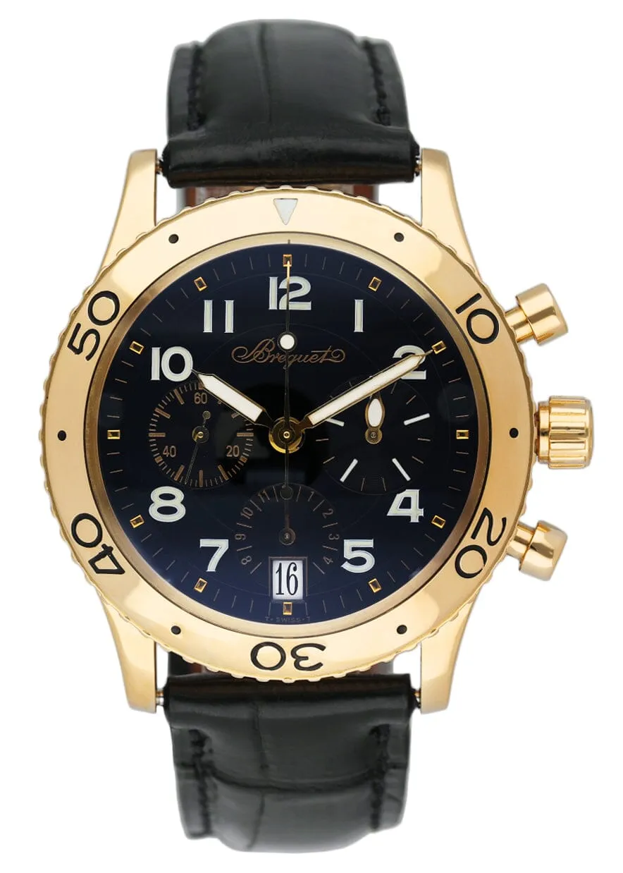 Breguet Type XX 3820 Black Dial 18K Yellow Gold Mens Watch