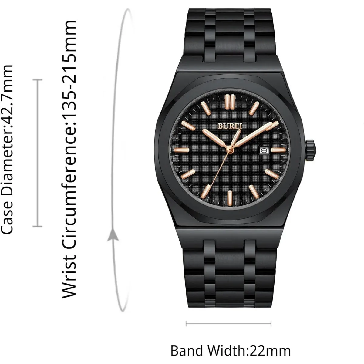 BUREI Fashion Minimalist Business Men's Wrist Watches Stainless Steel Waterproof Quartz Watch for Man