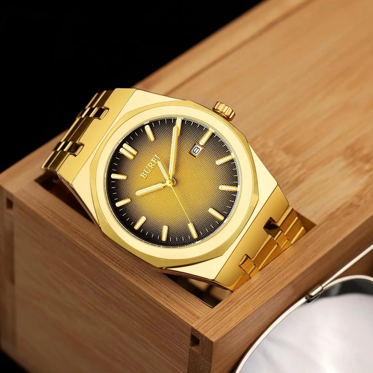 BUREI Fashion Minimalist Business Men's Wrist Watches Stainless Steel Waterproof Quartz Watch for Man