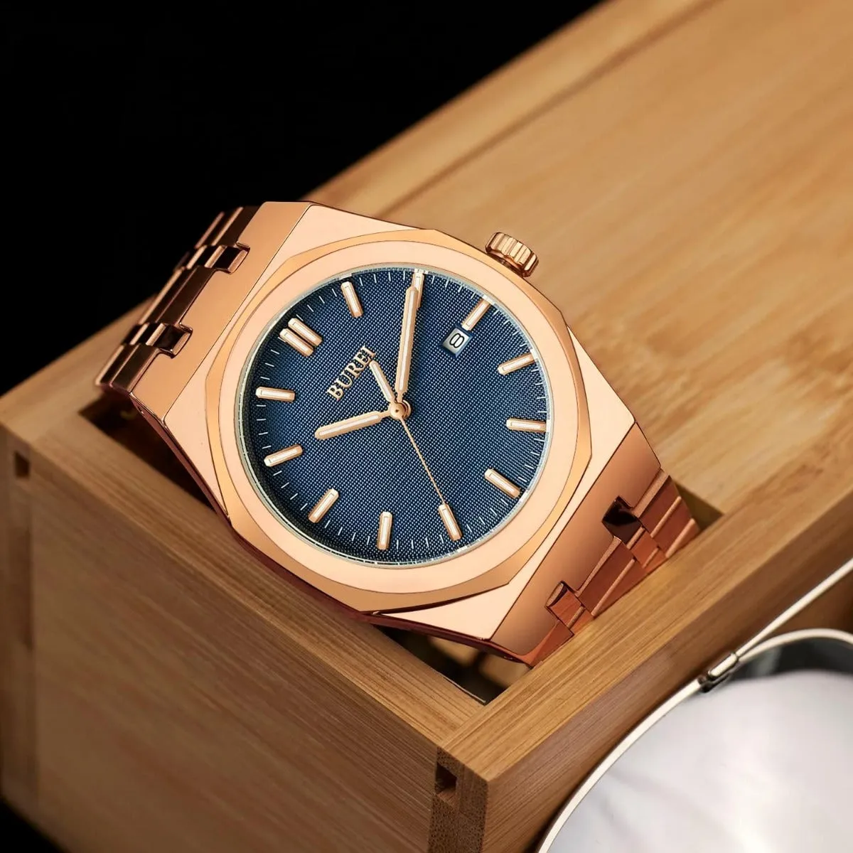 BUREI Fashion Minimalist Business Men's Wrist Watches Stainless Steel Waterproof Quartz Watch for Man