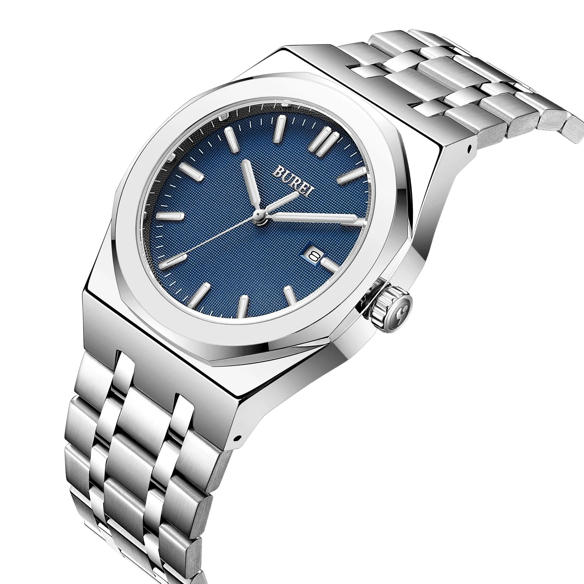 BUREI Fashion Minimalist Business Men's Wrist Watches Stainless Steel Waterproof Quartz Watch for Man