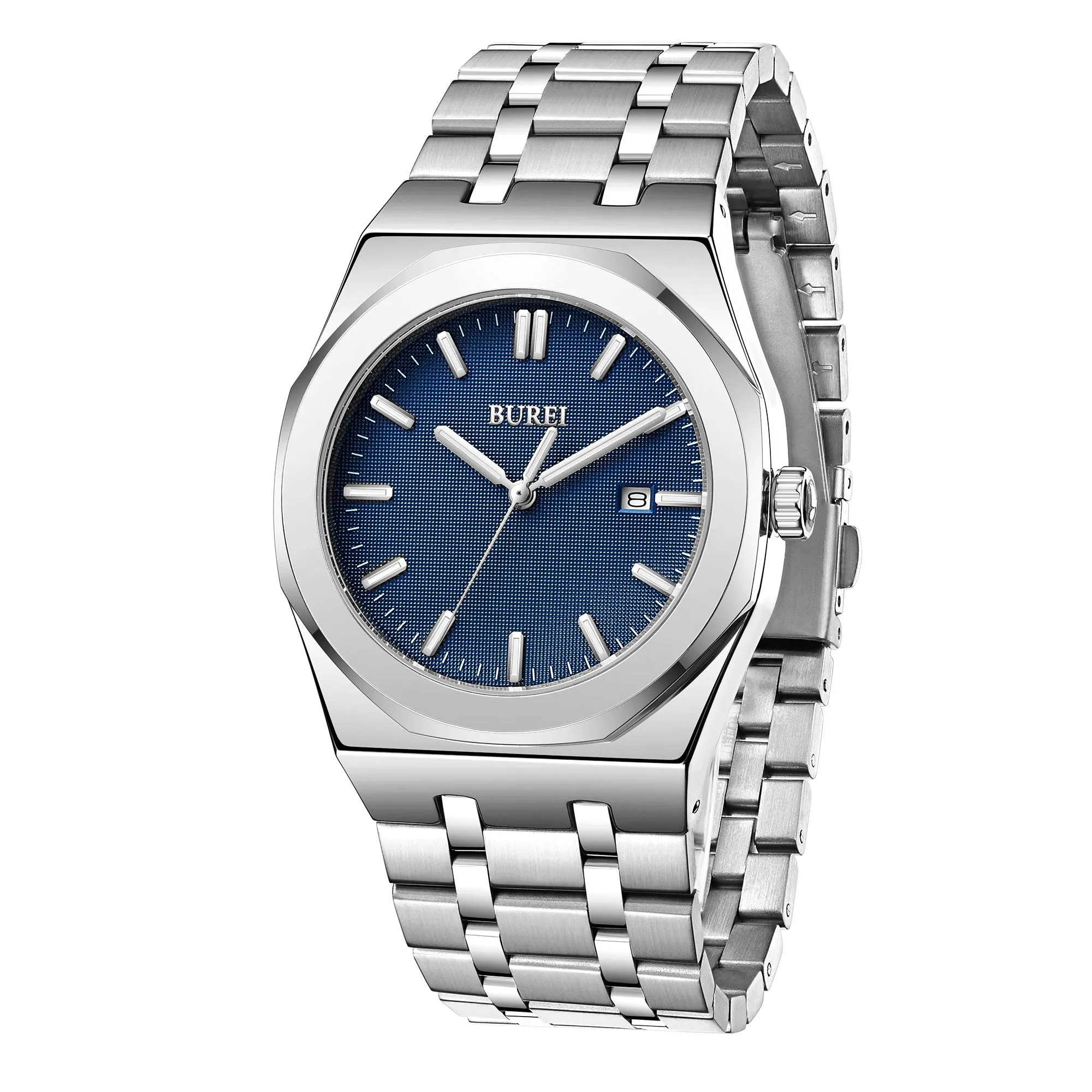 BUREI Fashion Minimalist Business Men's Wrist Watches Stainless Steel Waterproof Quartz Watch for Man