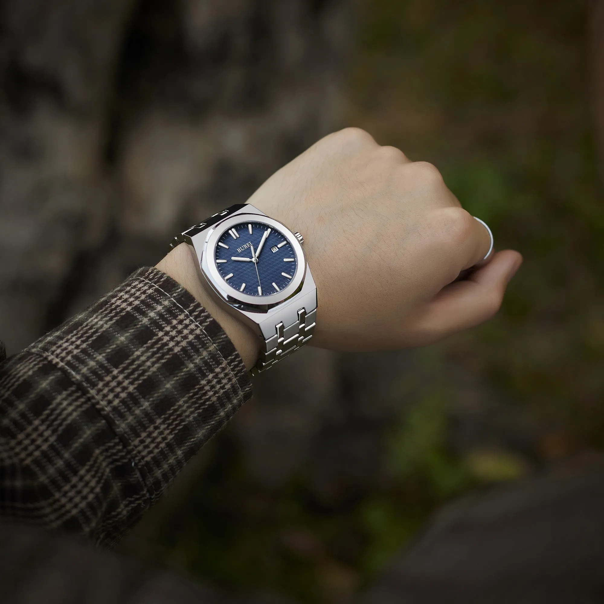 BUREI Fashion Minimalist Business Men's Wrist Watches Stainless Steel Waterproof Quartz Watch for Man
