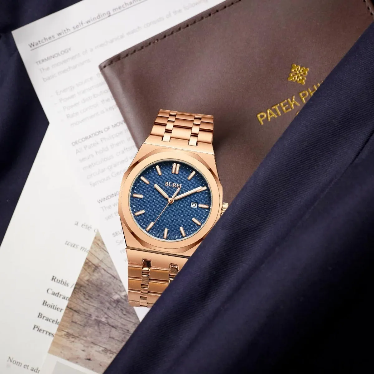 BUREI Fashion Minimalist Business Men's Wrist Watches Stainless Steel Waterproof Quartz Watch for Man
