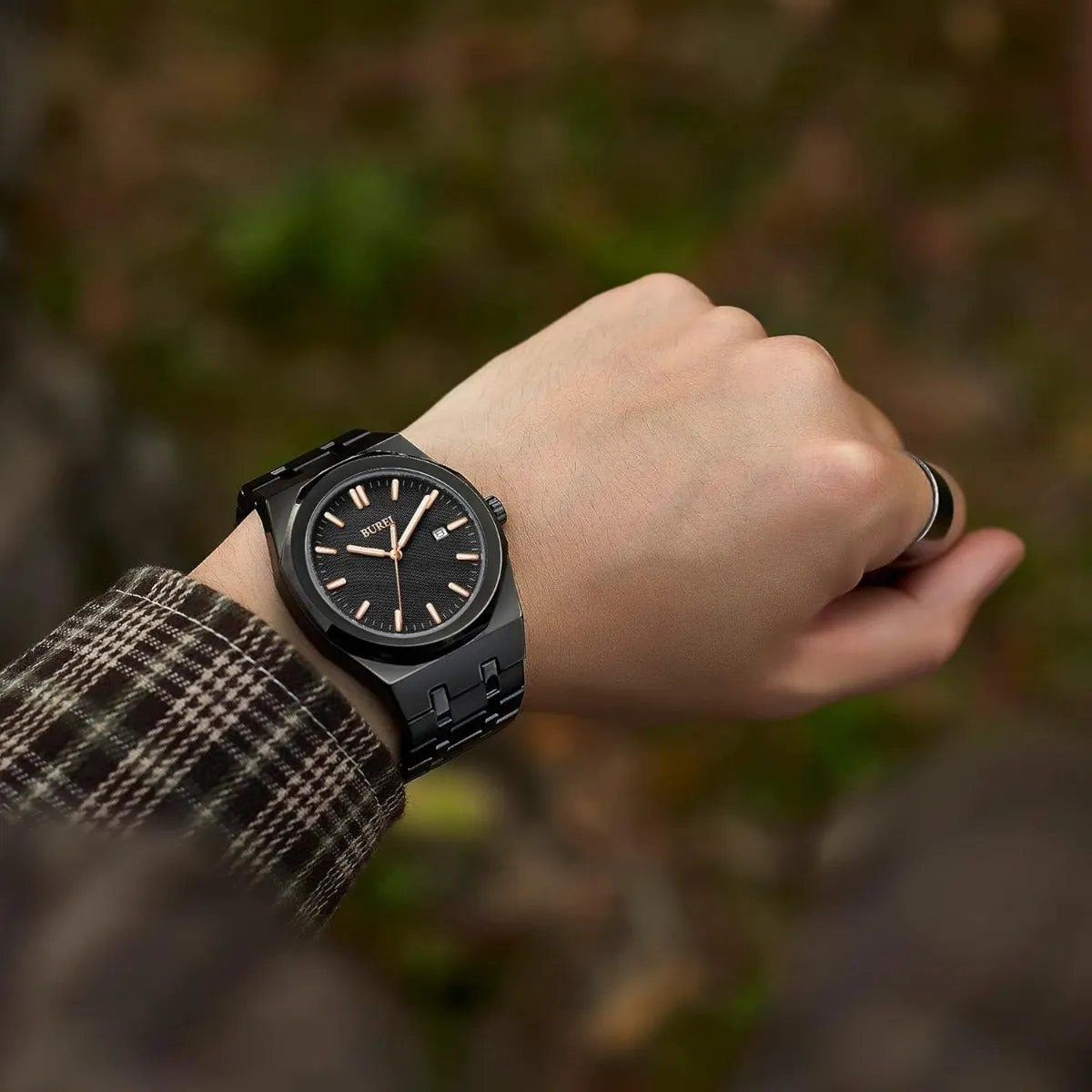 BUREI Fashion Minimalist Business Men's Wrist Watches Stainless Steel Waterproof Quartz Watch for Man