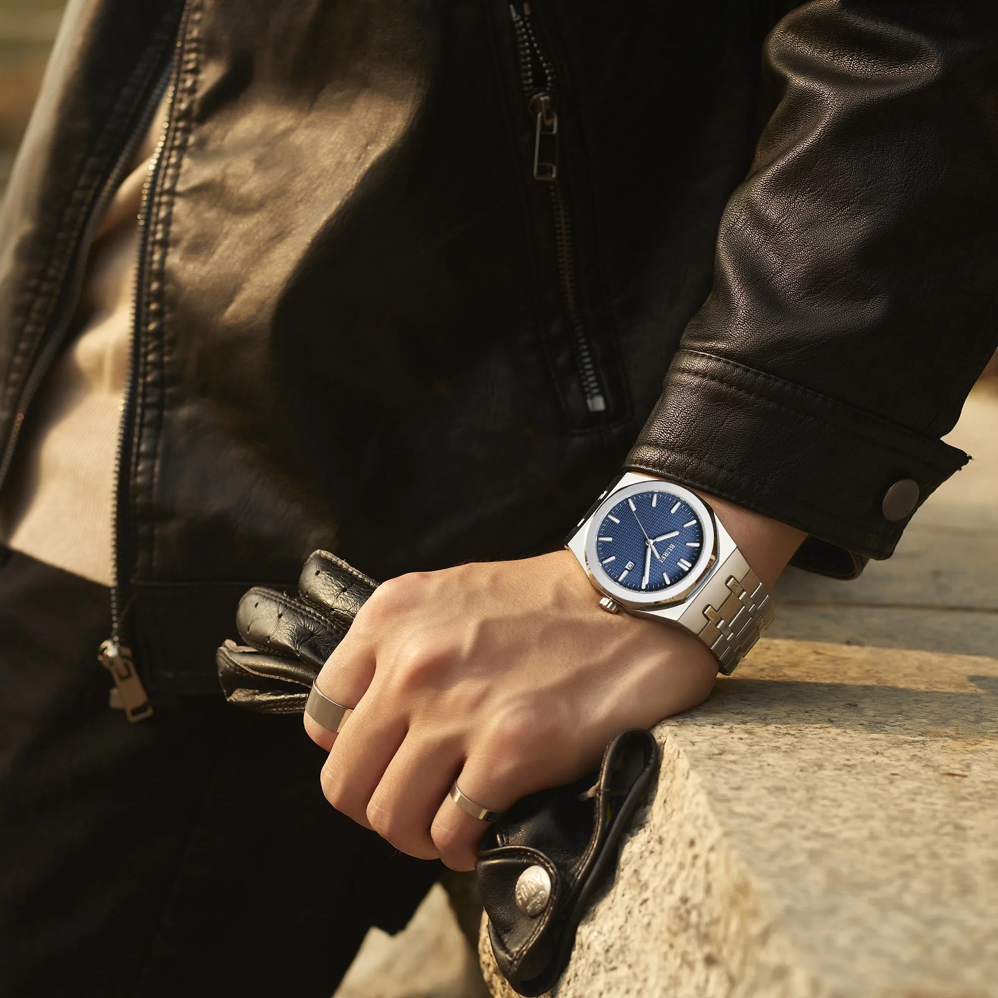 BUREI Fashion Minimalist Business Men's Wrist Watches Stainless Steel Waterproof Quartz Watch for Man
