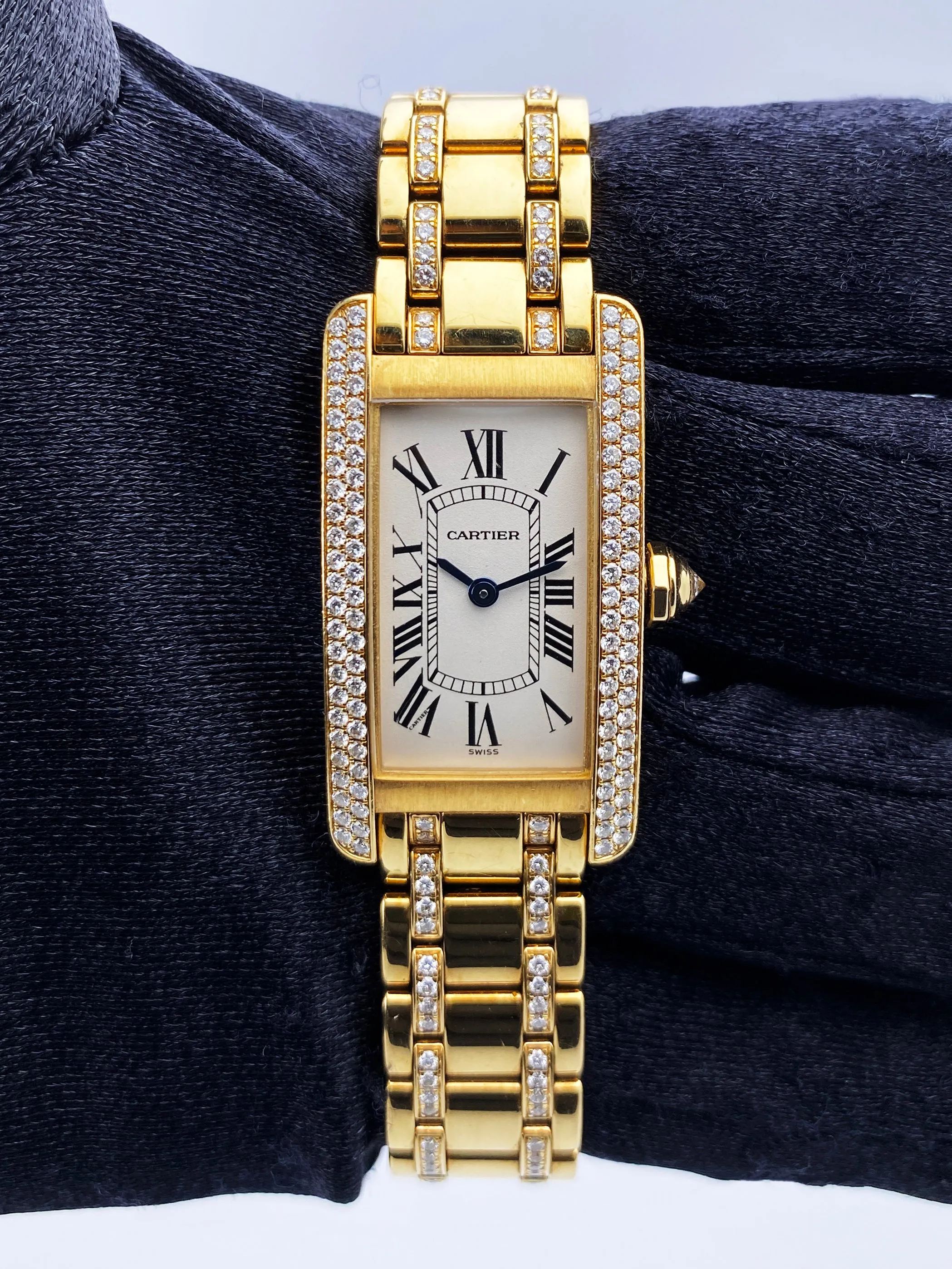 Cartier Tank Americaine WB7012JL Diamond Bezel Ladies Watch