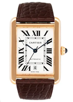 Cartier Tank Solo XL W5200026 18K Rose Gold Mens Watch Box Papers