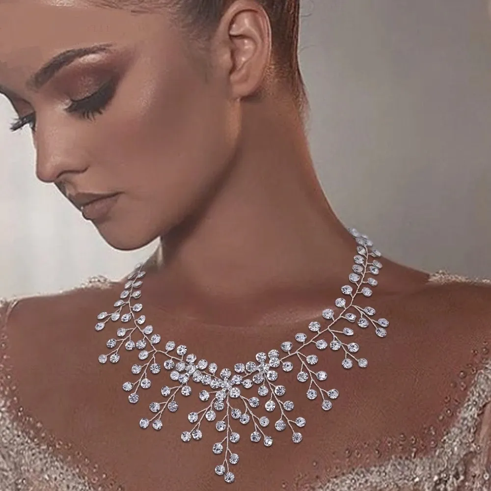 Clear Swarovski Crystal Necklace, Bridal Gem Necklace or Rhinestone Earrings, Prom or Wedding Crystal Necklace