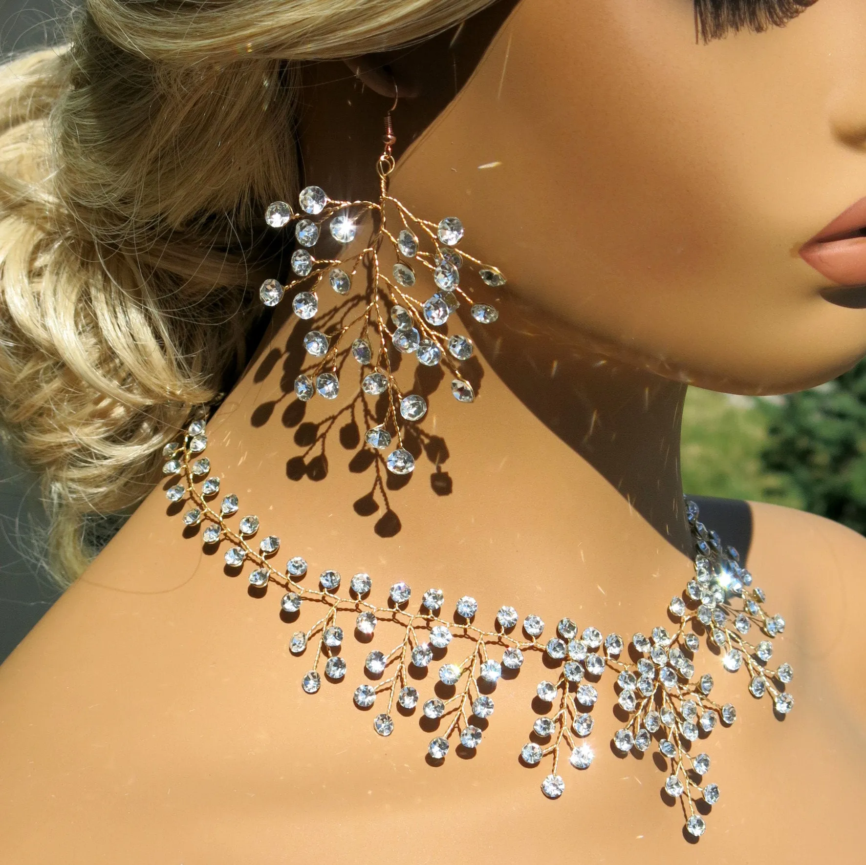 Clear Swarovski Crystal Necklace, Bridal Gem Necklace or Rhinestone Earrings, Prom or Wedding Crystal Necklace