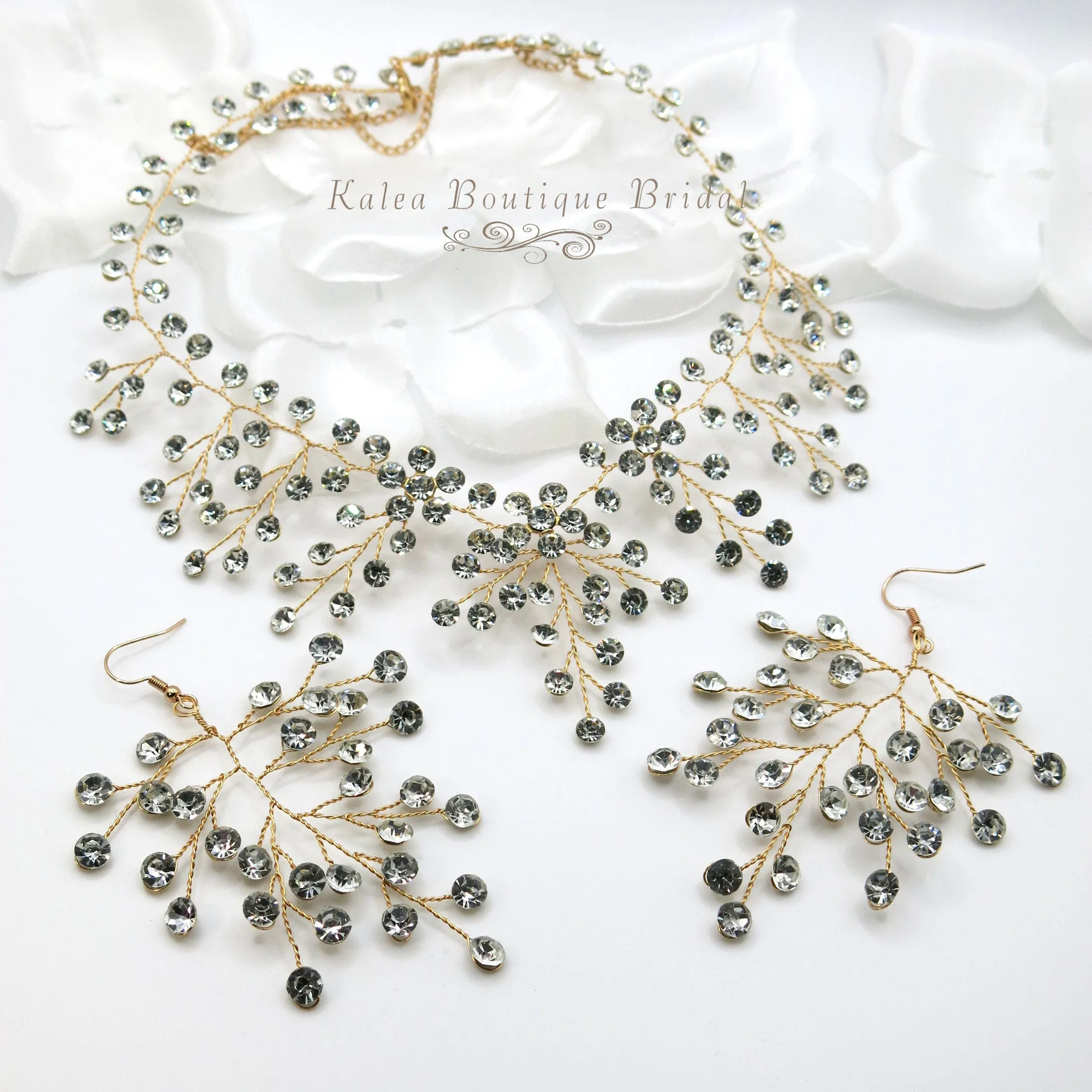 Clear Swarovski Crystal Necklace, Bridal Gem Necklace or Rhinestone Earrings, Prom or Wedding Crystal Necklace