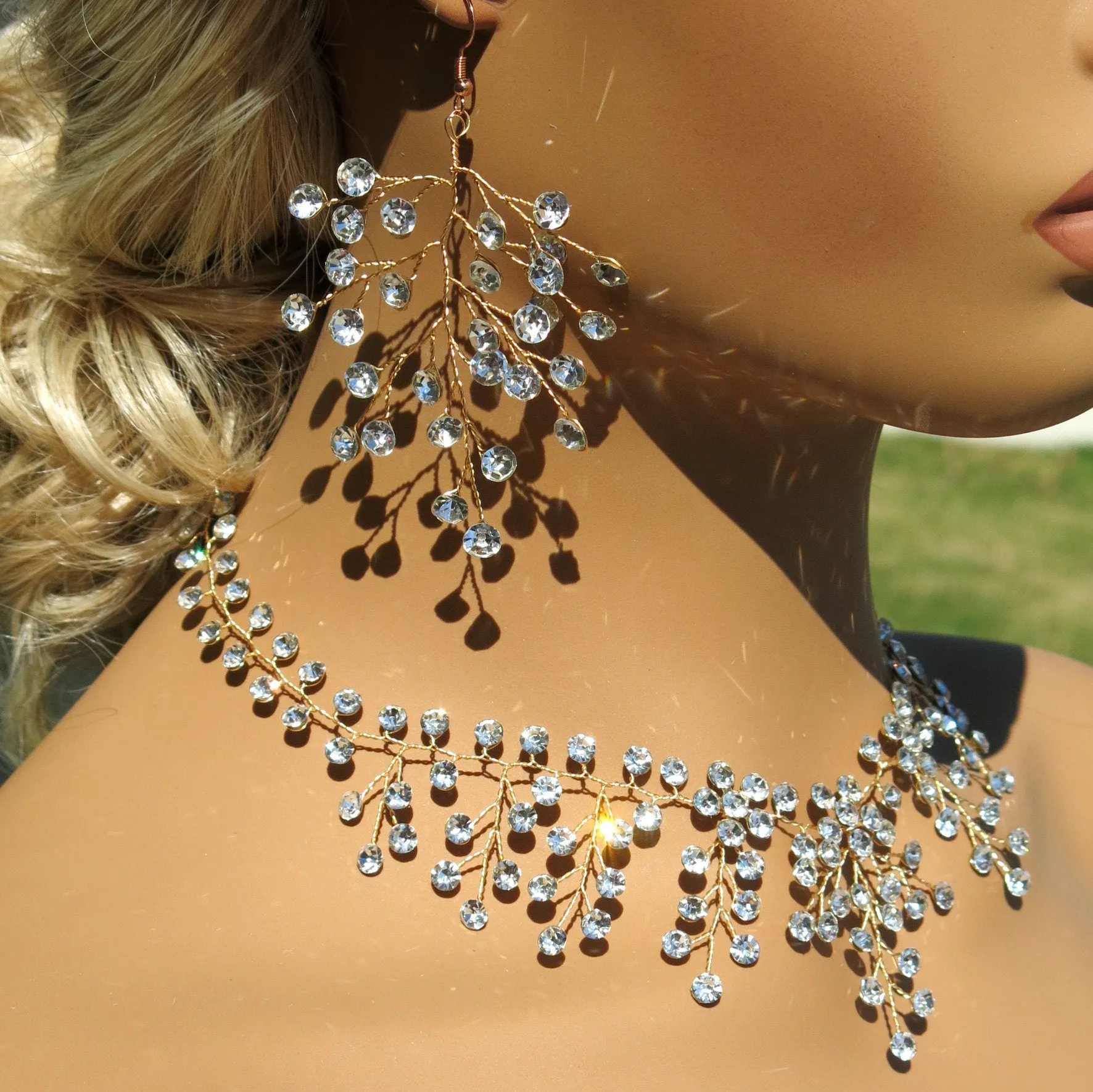 Clear Swarovski Crystal Necklace, Bridal Gem Necklace or Rhinestone Earrings, Prom or Wedding Crystal Necklace