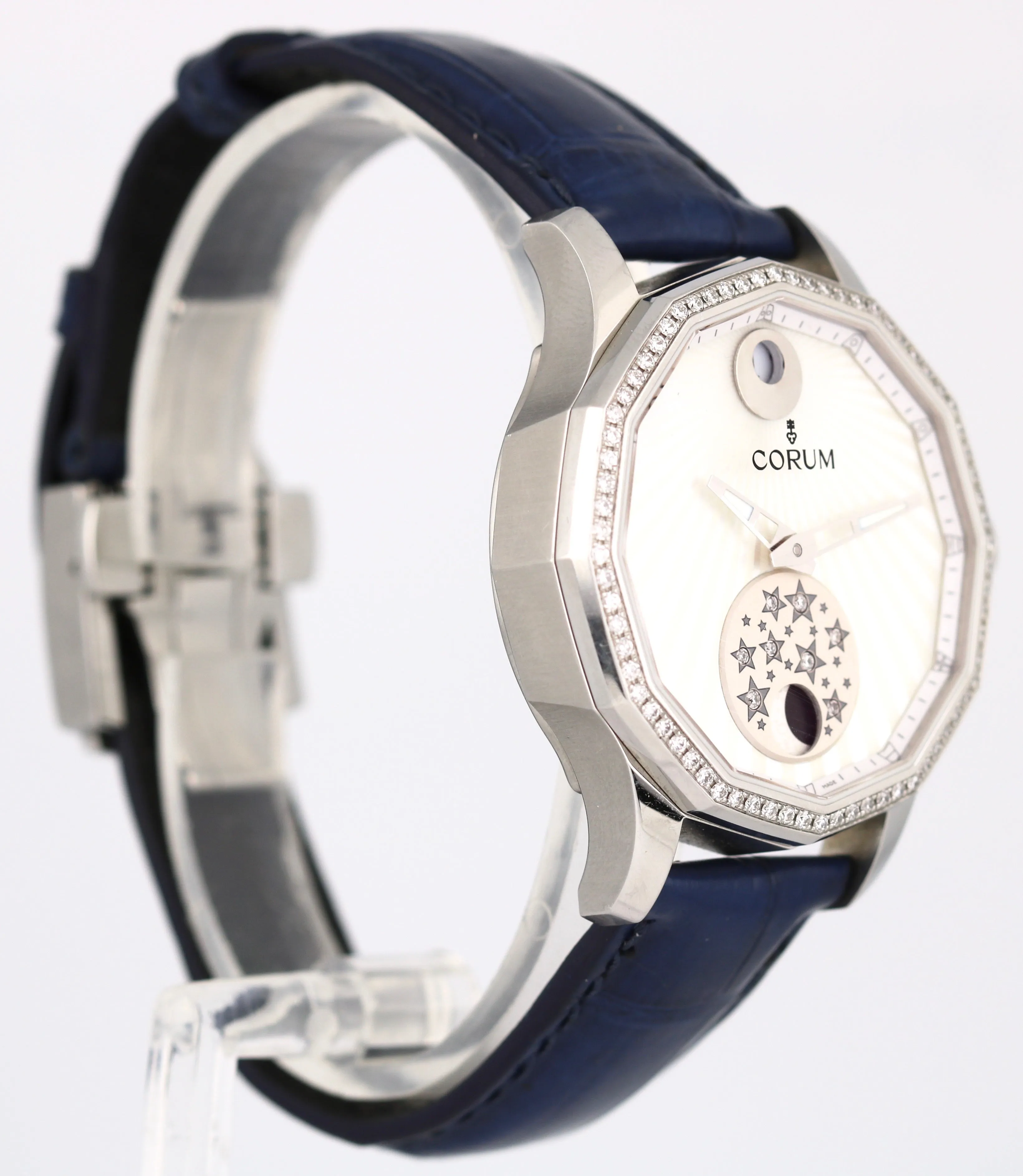 Corum Admiral's Cup Stainless MOP Diamond 01.0098 Moon Phase Blue 40mm Watch