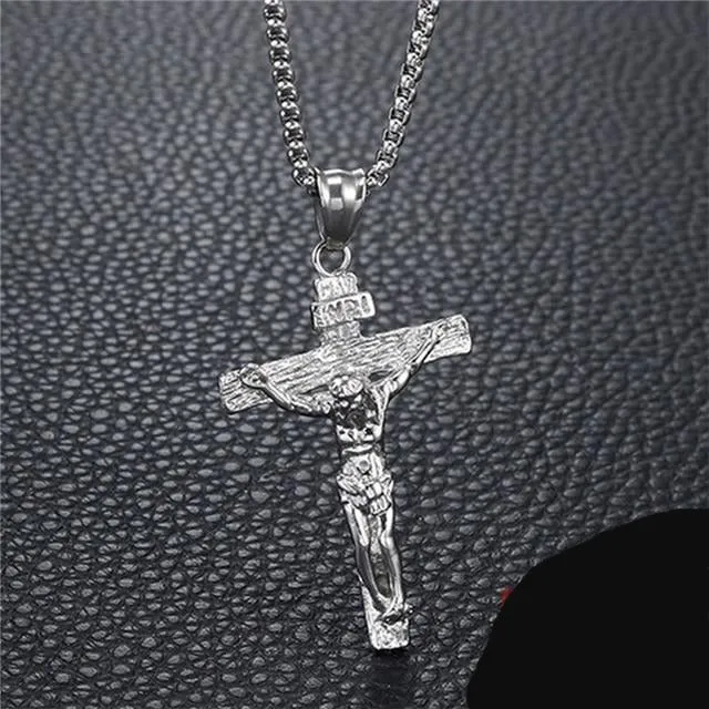 Crucifix Jesus Christ Men Jewelry Stainless Steel  Pendant With Neck Chain