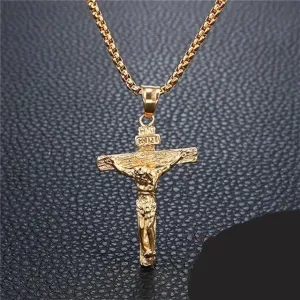 Crucifix Jesus Christ Men Jewelry Stainless Steel  Pendant With Neck Chain