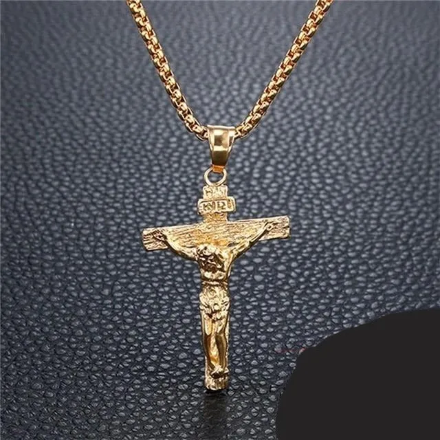 Crucifix Jesus Christ Men Jewelry Stainless Steel  Pendant With Neck Chain