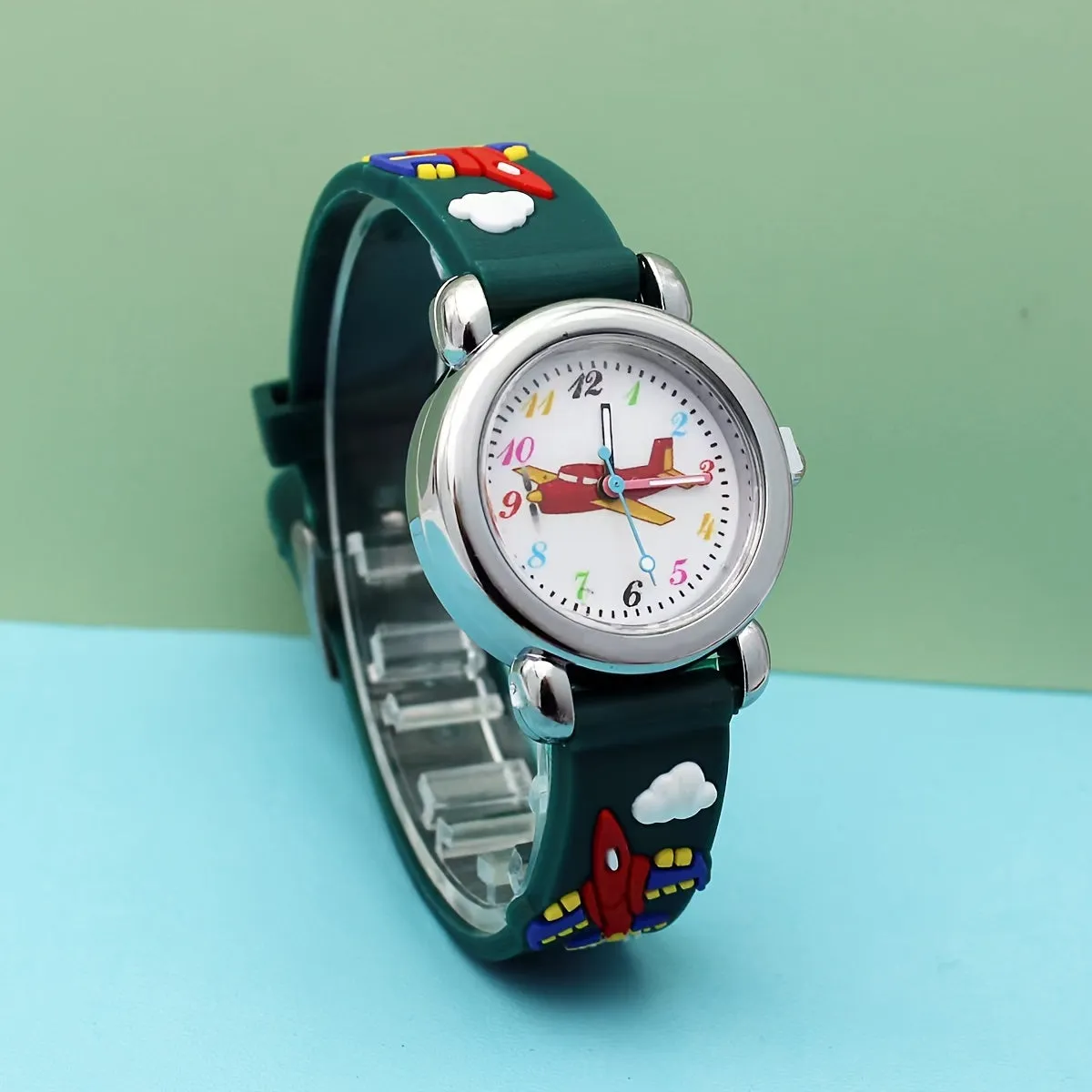 Cute Cartoon 3D Airplane Boys Silicone Quartz Watch, FS