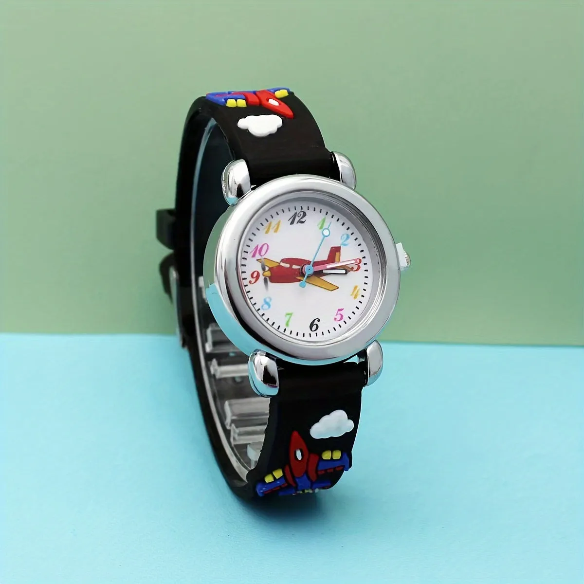 Cute Cartoon 3D Airplane Boys Silicone Quartz Watch, FS