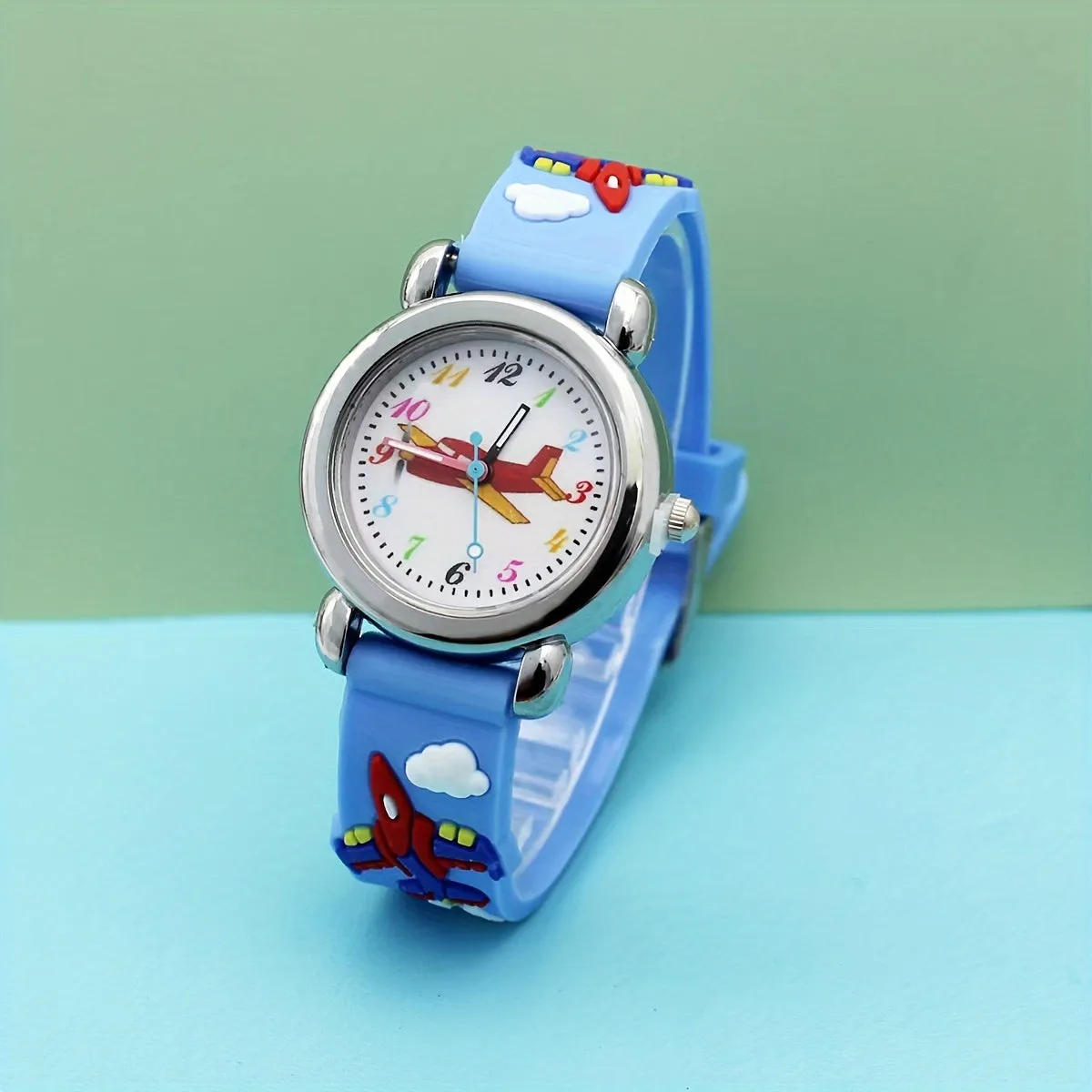Cute Cartoon 3D Airplane Boys Silicone Quartz Watch, FS