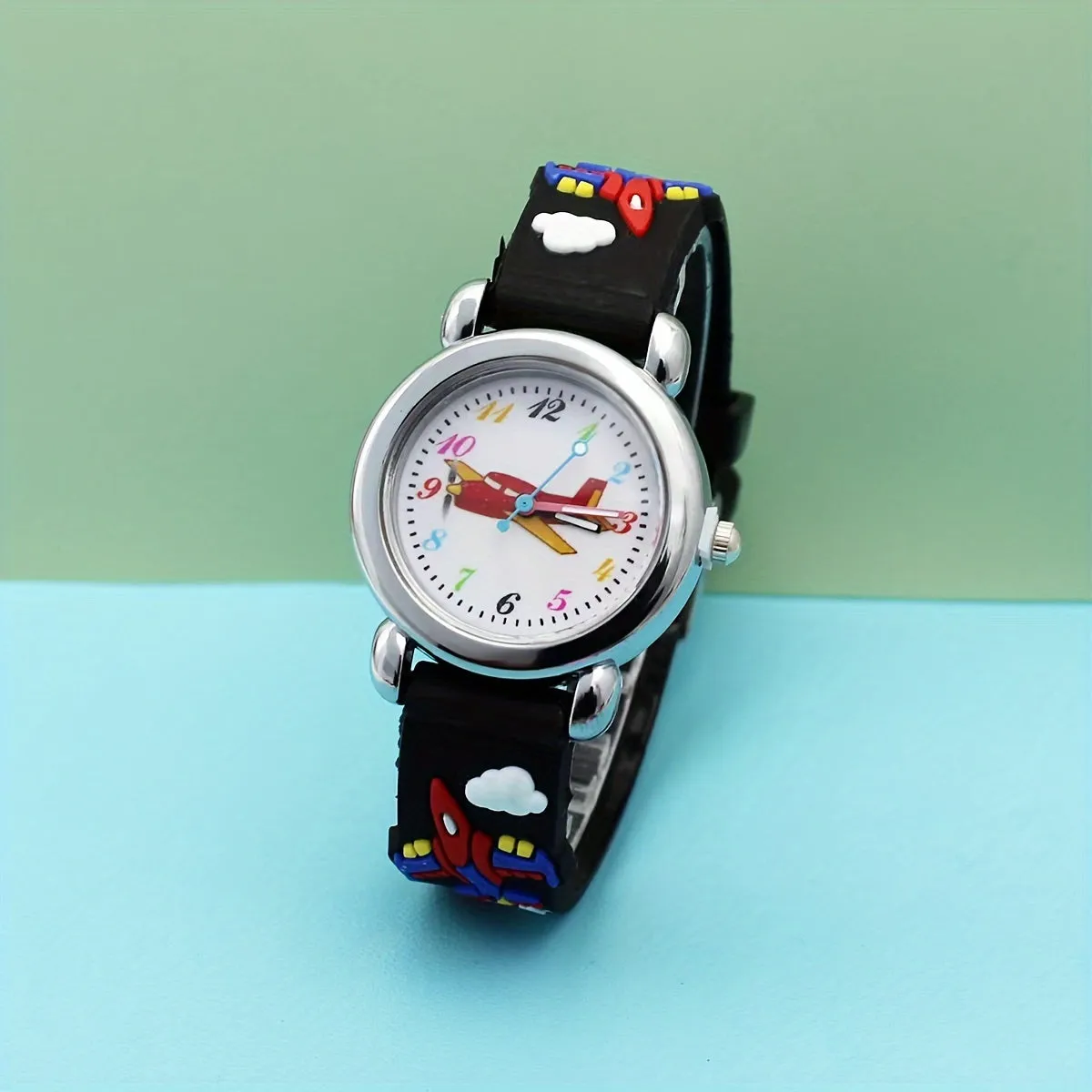 Cute Cartoon 3D Airplane Boys Silicone Quartz Watch, FS
