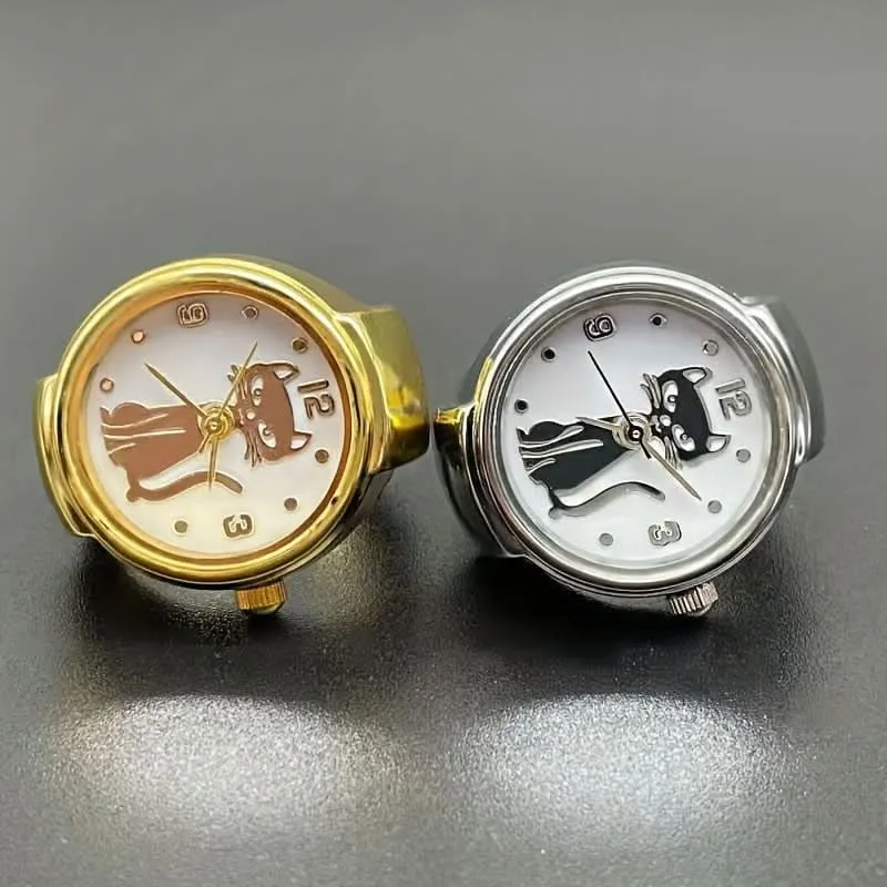 Cute Cartoon Cat Quartz Ring Watch – Unisex, Elastic, Gift Idea