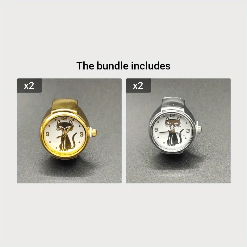 Cute Cartoon Cat Quartz Ring Watch – Unisex, Elastic, Gift Idea