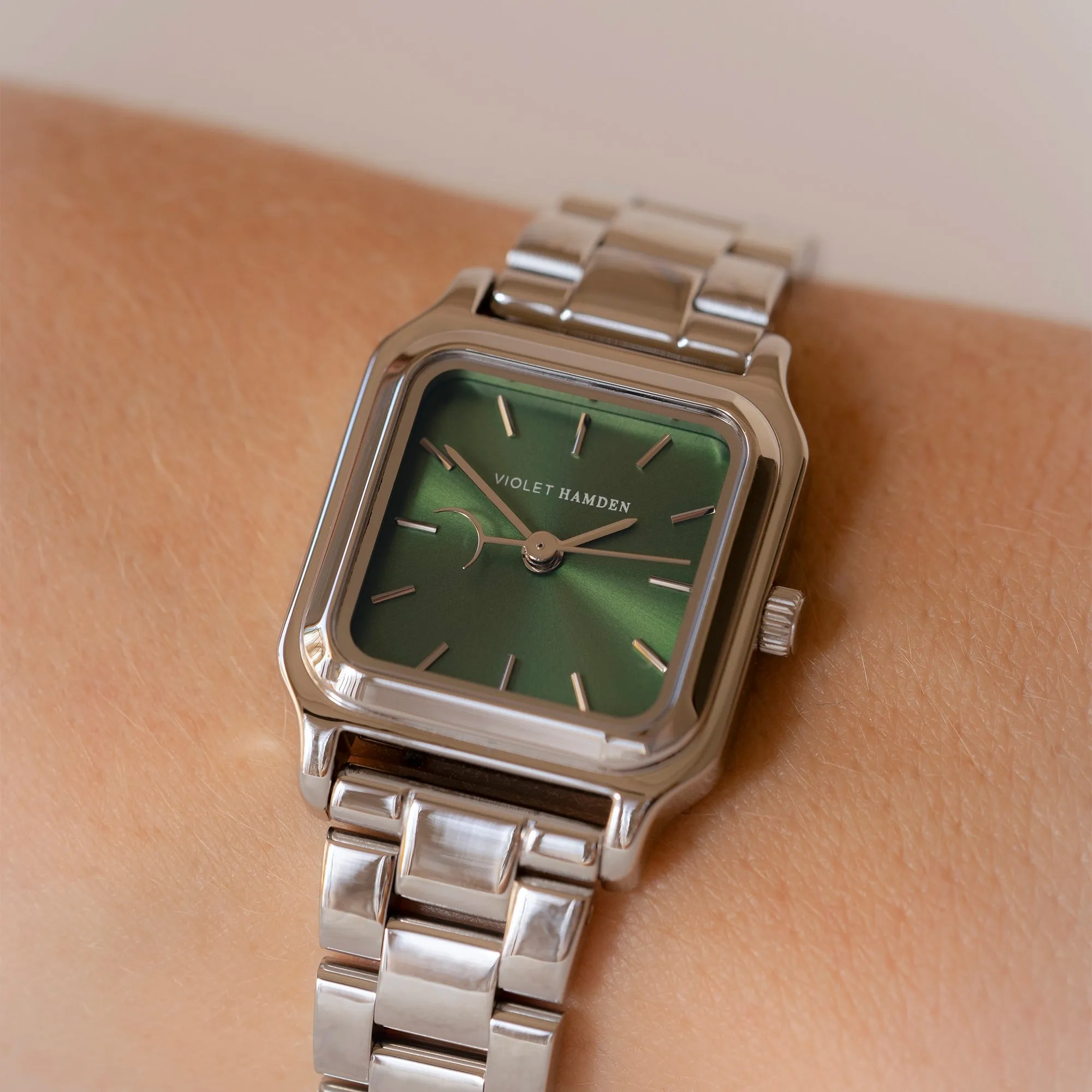 Dawn Base square ladies watch silver coloured and green