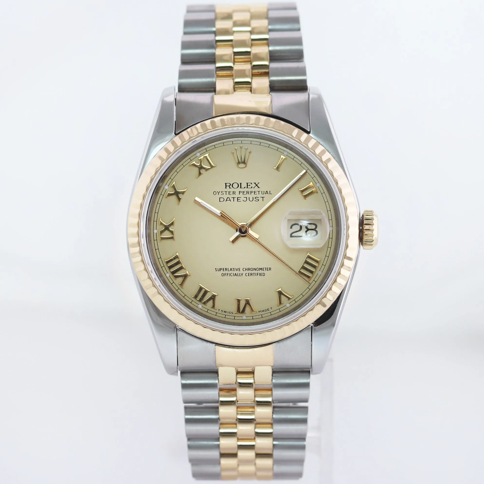 DIAMOND BEZEL Rolex DateJust 16233 Two-Tone 18K Yellow Gold MOP Jubilee Watch