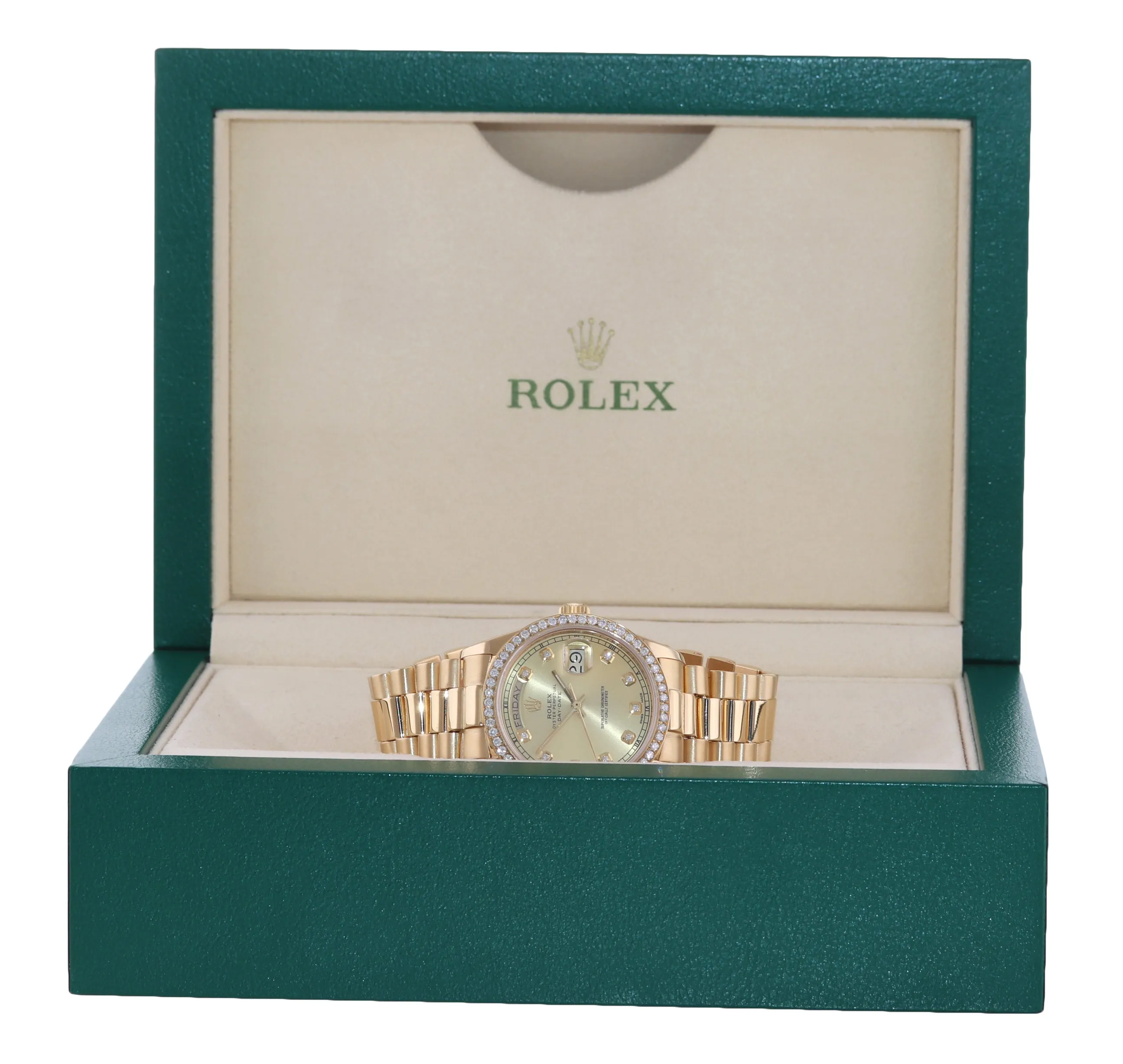 DIAMOND Rolex President Day Date Champagne 18038 Quick Yellow Gold Watch