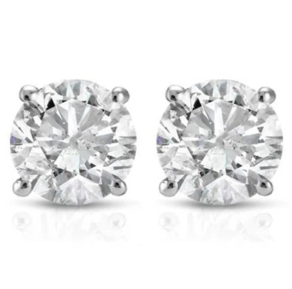 Diamond Studs Earrings 0.80 Carat 14k White Gold Push Back Natural Round Cut 4MM