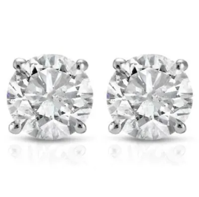 Diamond Studs Earrings 0.80 Carat 14k White Gold Push Back Natural Round Cut 4MM