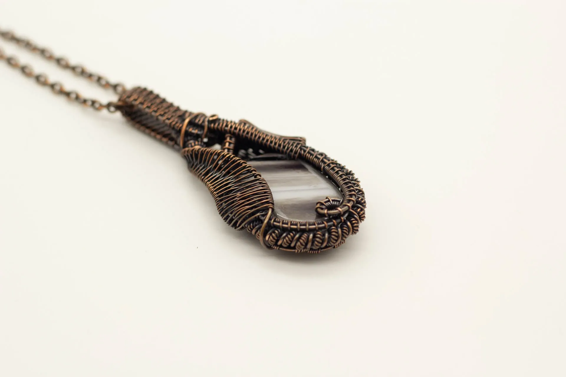 Double-sided Copper Statement Pendant with Grey Streaked Fused Glass