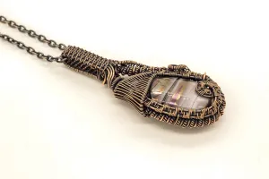 Double-sided Copper Statement Pendant with Grey Streaked Fused Glass