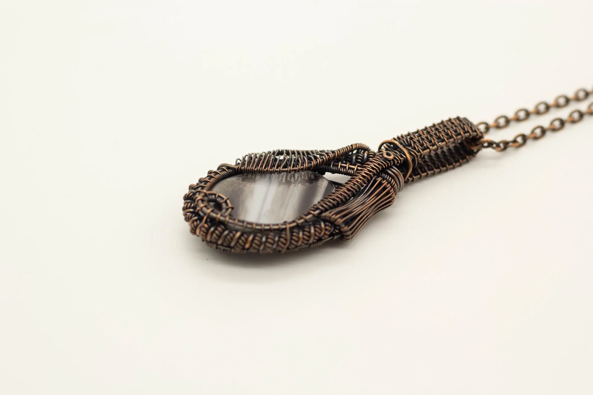 Double-sided Copper Statement Pendant with Grey Streaked Fused Glass