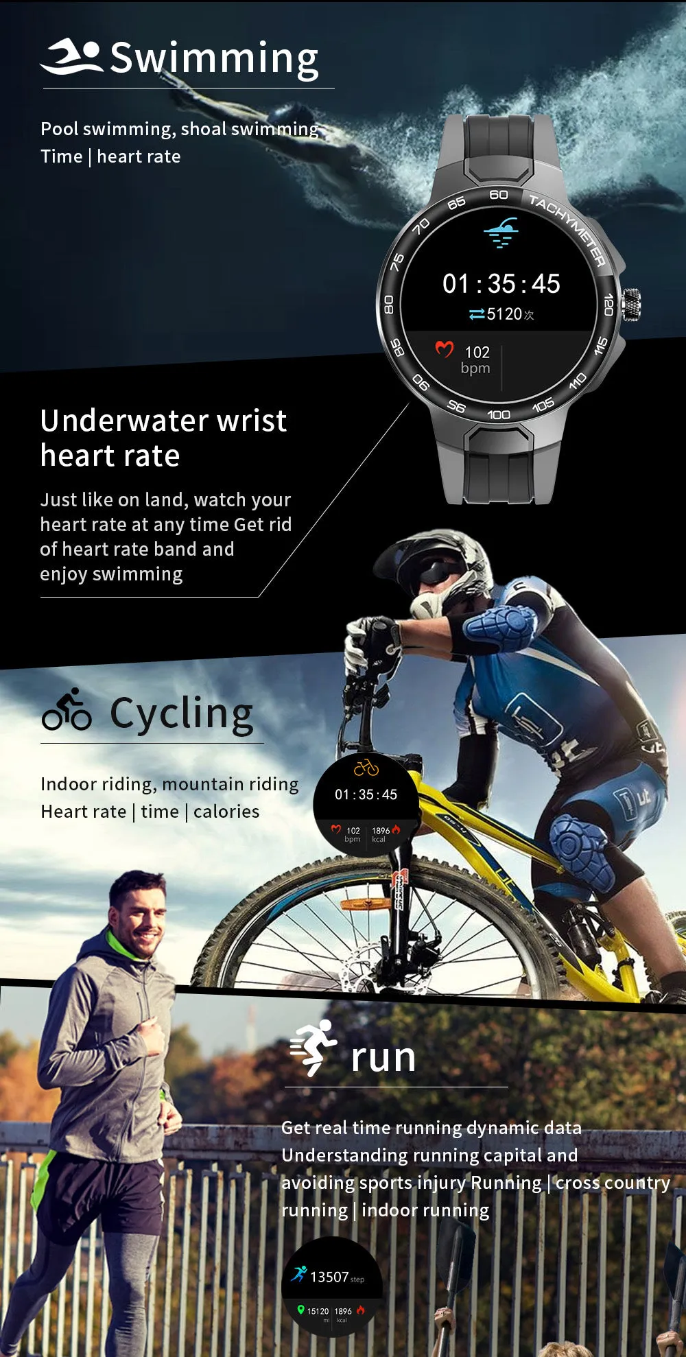 E15 Smart Watch Men Heart rate and blood pressure detection IP68 Water proof /Weather
