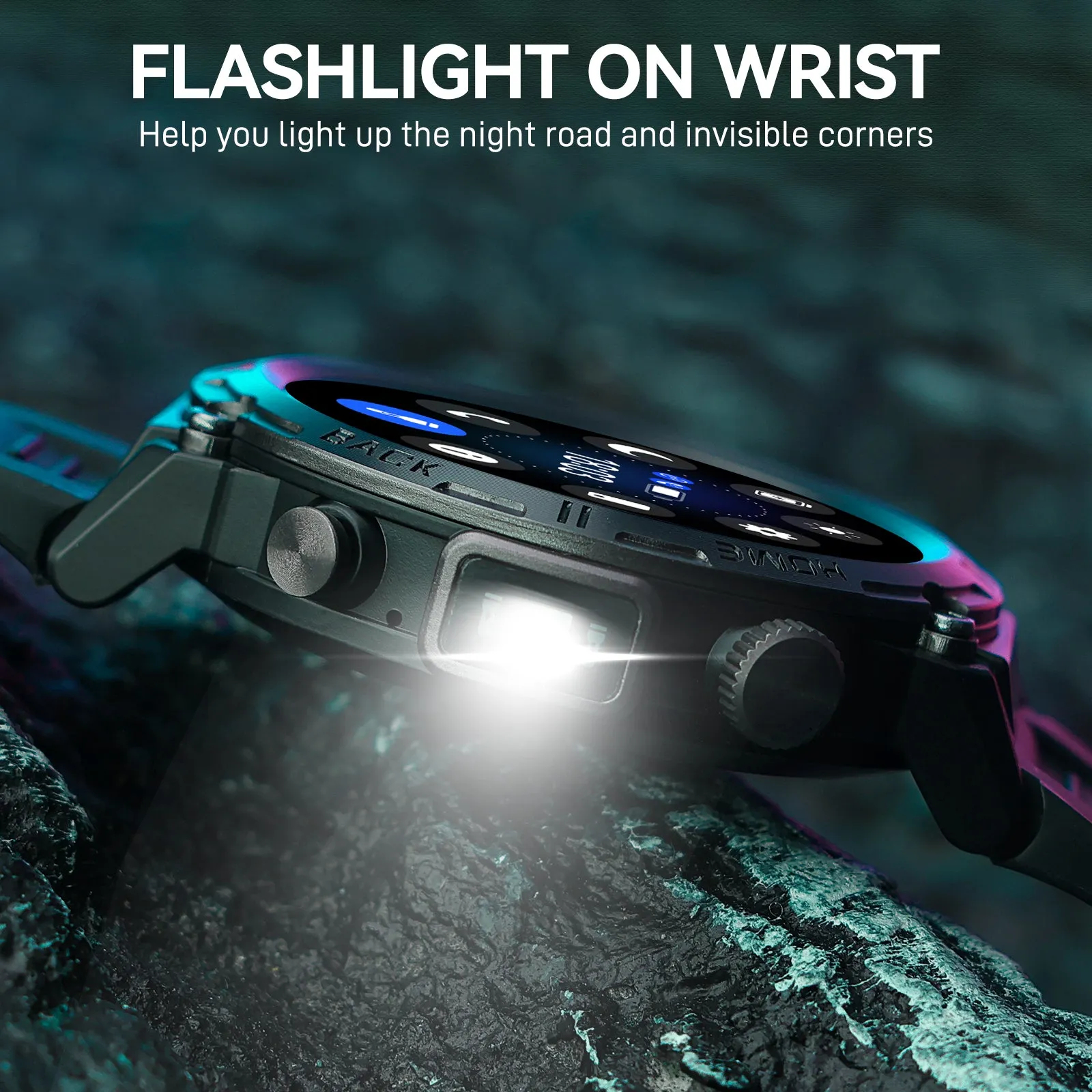 EIGIIS KE3 Sports Smart Watch For Men With Flashlight, LED Lighting, Answer/Make Calls, Outdoor Sports Watch, Fitness Tracker, Pedometer, HD Touch Smartwatch, Smart Watches Compatible With iPhone And Android Phones