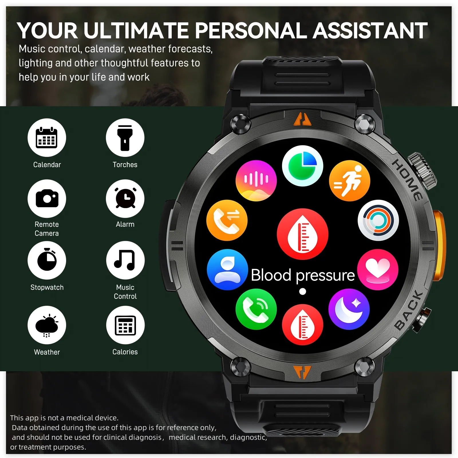 EIGIIS KE3 Sports Smart Watch For Men With Flashlight, LED Lighting, Answer/Make Calls, Outdoor Sports Watch, Fitness Tracker, Pedometer, HD Touch Smartwatch, Smart Watches Compatible With iPhone And Android Phones