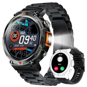 EIGIIS KE3 Sports Smart Watch For Men With Flashlight, LED Lighting, Answer/Make Calls, Outdoor Sports Watch, Fitness Tracker, Pedometer, HD Touch Smartwatch, Smart Watches Compatible With iPhone And Android Phones