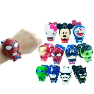 electronic cartoon children's Watch Telescopic deformation Cat Car Spiderman Child Watches For Student Boys Girl Kids Wristwatch