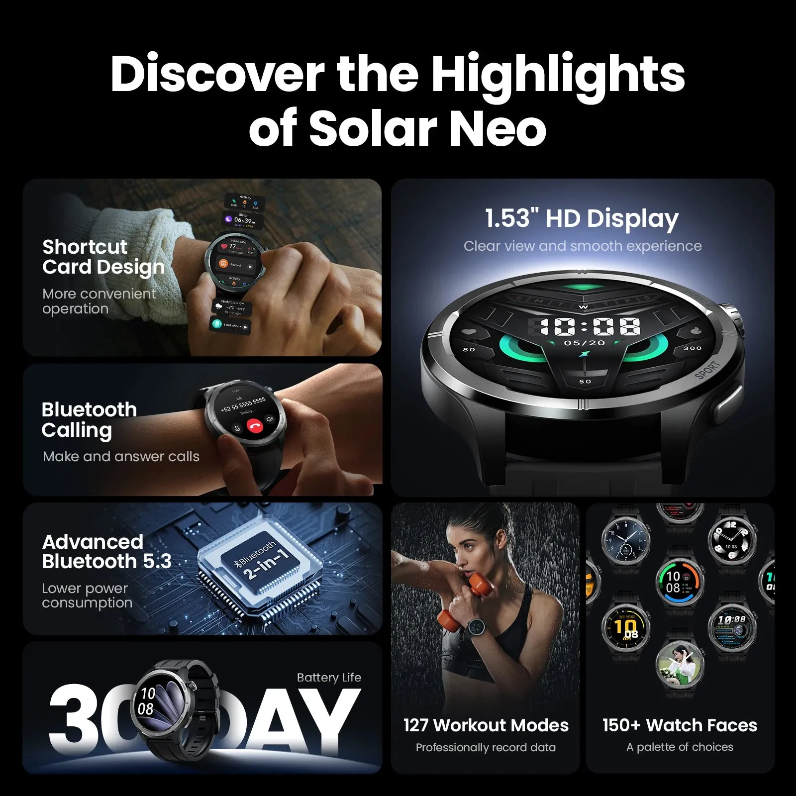ELEGANCE ActiveLife Smartwatch 1.53'' HD Display Bluetooth Call 24H Health Monitoring Men & Women Sport Smart Watches