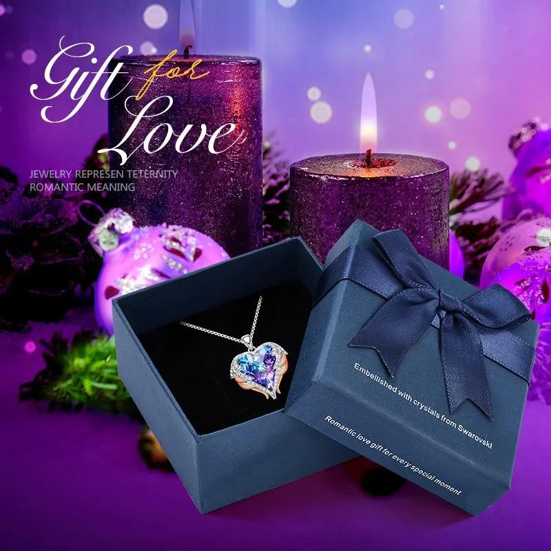 Elegant Women Silver Color Necklace Modern Embellished With Crystals From Stevvex Necklace Angel Wings Heart Luxury Pendant Valentines Gift