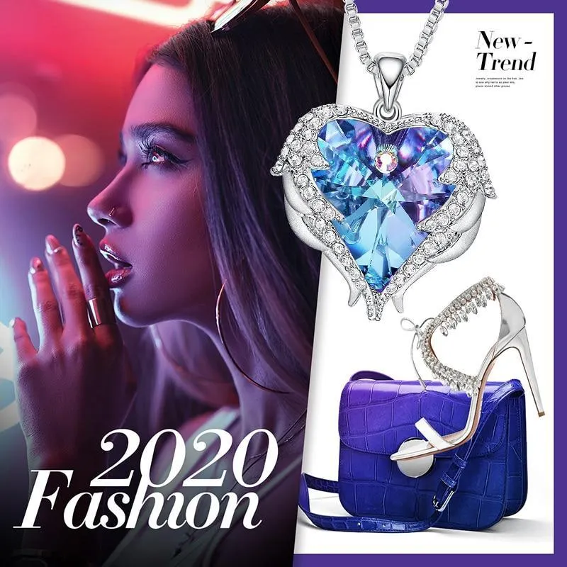 Elegant Women Silver Color Necklace Modern Embellished With Crystals From Stevvex Necklace Angel Wings Heart Luxury Pendant Valentines Gift