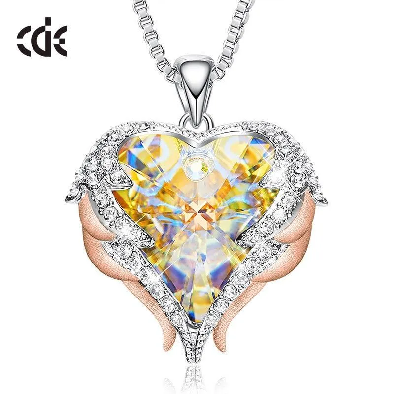 Elegant Women Silver Color Necklace Modern Embellished With Crystals From Stevvex Necklace Angel Wings Heart Luxury Pendant Valentines Gift