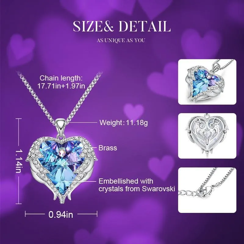 Elegant Women Silver Color Necklace Modern Embellished With Crystals From Stevvex Necklace Angel Wings Heart Luxury Pendant Valentines Gift