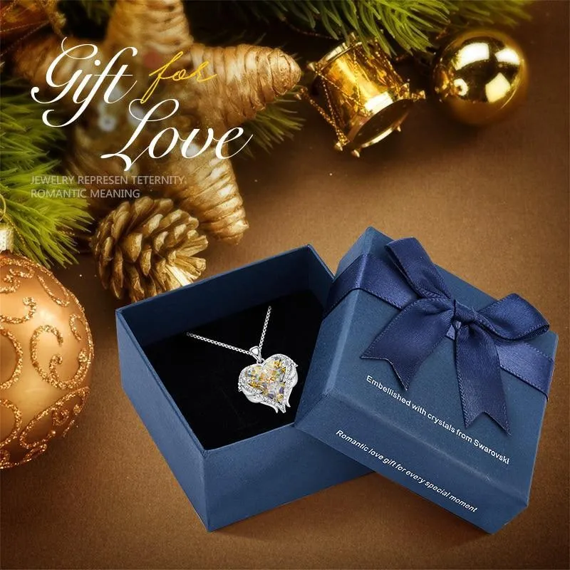 Elegant Women Silver Color Necklace Modern Embellished With Crystals From Stevvex Necklace Angel Wings Heart Luxury Pendant Valentines Gift