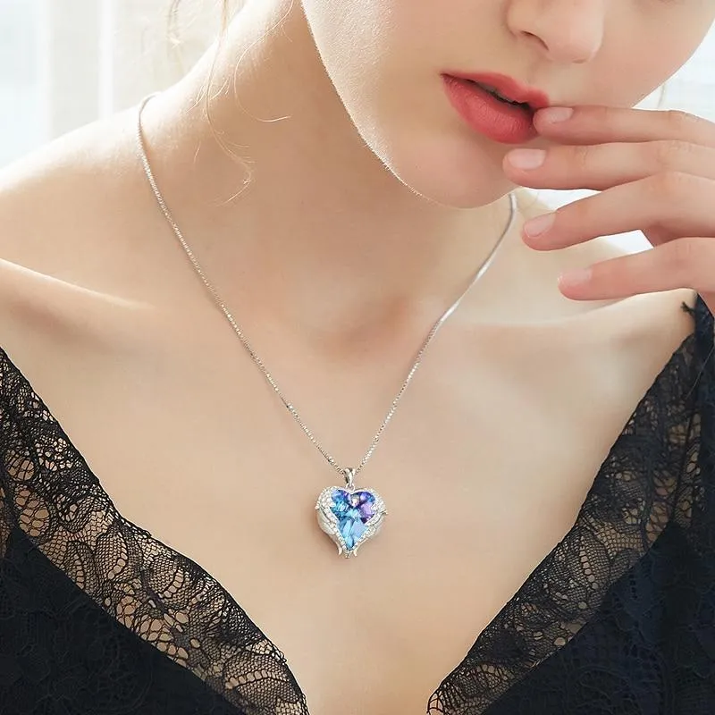 Elegant Women Silver Color Necklace Modern Embellished With Crystals From Stevvex Necklace Angel Wings Heart Luxury Pendant Valentines Gift