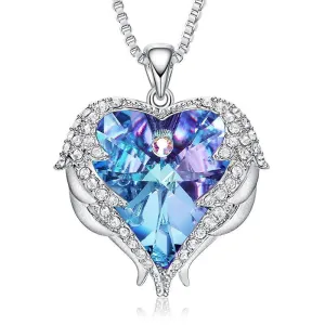 Elegant Women Silver Color Necklace Modern Embellished With Crystals From Stevvex Necklace Angel Wings Heart Luxury Pendant Valentines Gift