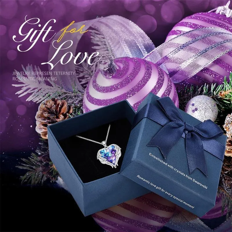 Elegant Women Silver Color Necklace Modern Embellished With Crystals From Stevvex Necklace Angel Wings Heart Luxury Pendant Valentines Gift
